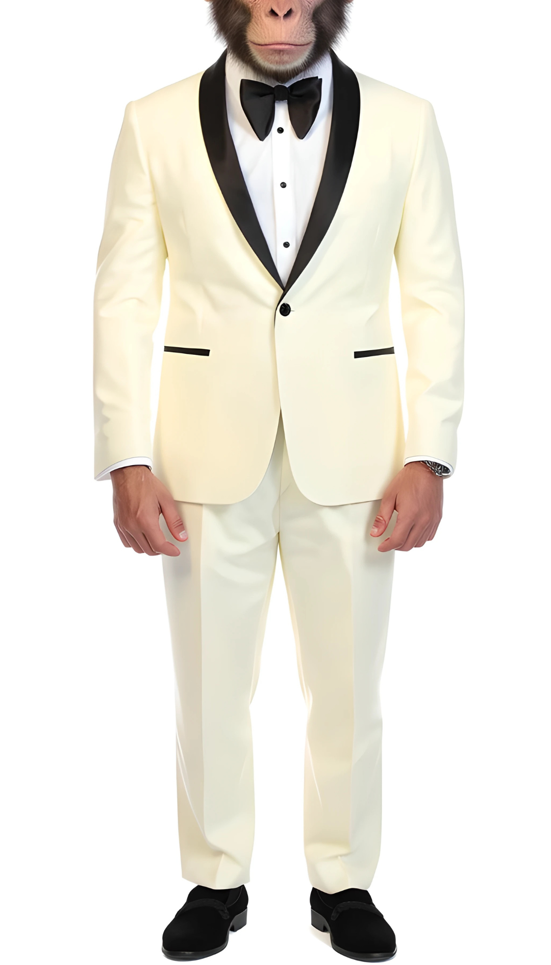 Primate Press Men's Reno Off-White Slim Fit Shawl Lapel Two Piece Tuxedo Suit Set