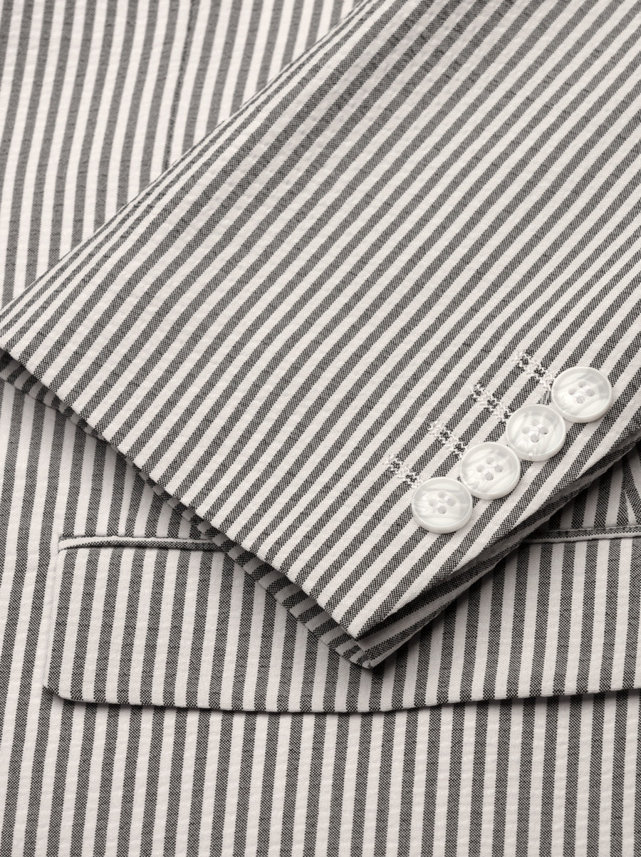 The Polished Primate Men's Slim Fit Two Button Black Seersucker Suit