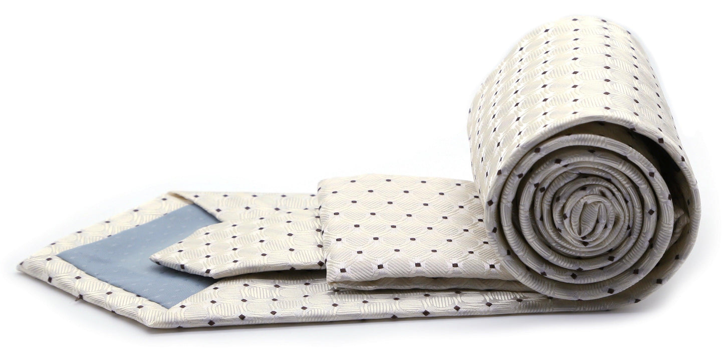 Mens Dads Classic Beige Geometric Pattern Business Casual Necktie & Hanky Set K-3 - Ferrecci USA