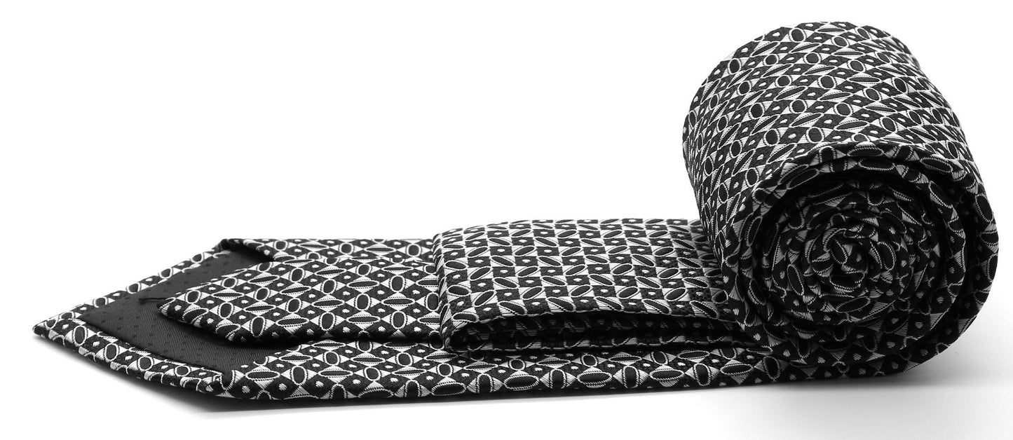 Mens Dads Classic Black Geometric Circle Pattern Business Casual Necktie & Hanky Set OO-3 - Ferrecci USA