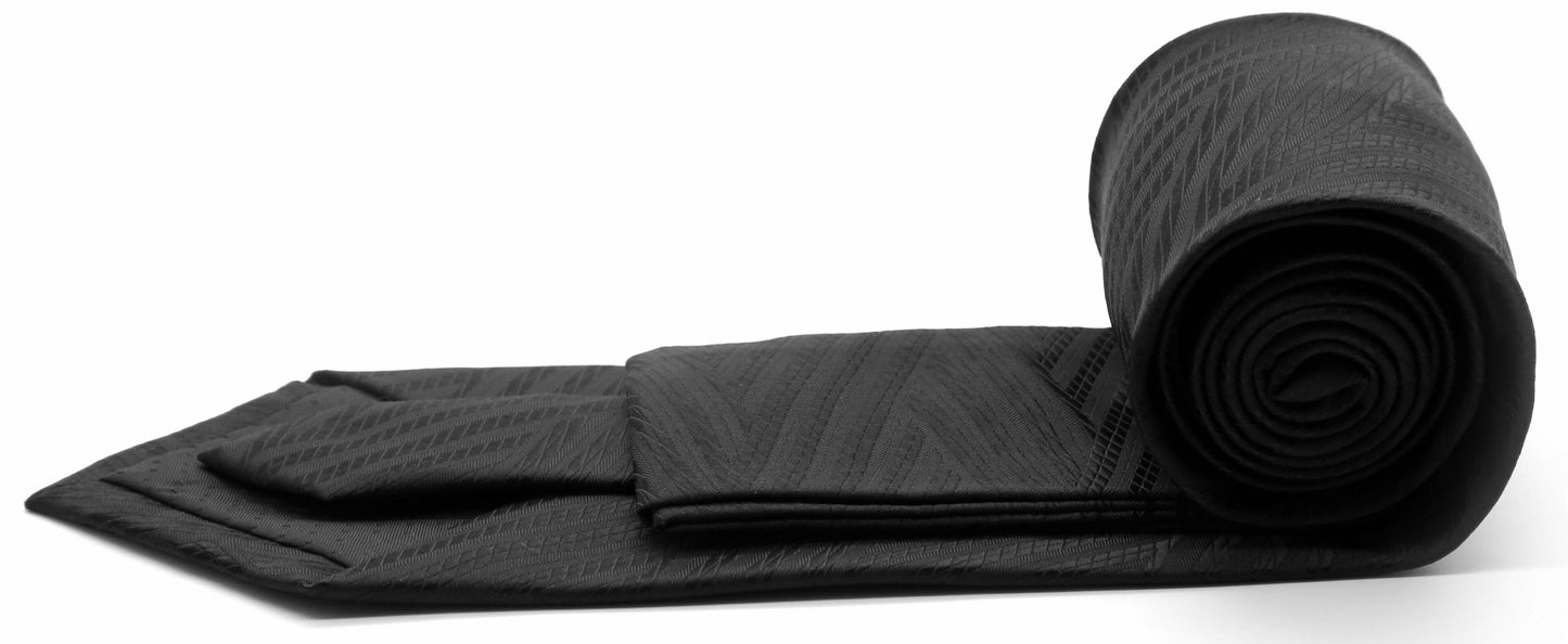 Mens Dads Classic Black Geometric Pattern Business Casual Necktie & Hanky Set IO-3 - Ferrecci USA