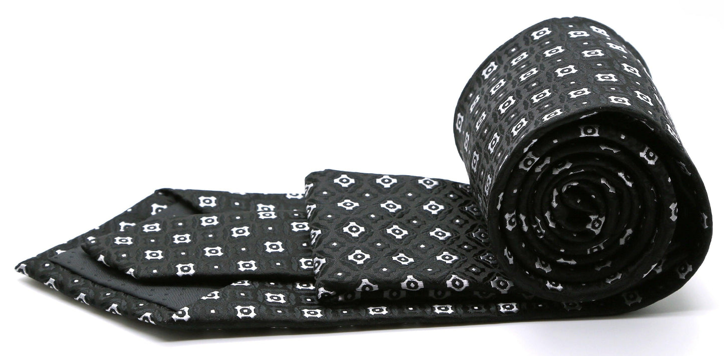Mens Dads Classic Black Geometric Pattern Business Casual Necktie & Hanky Set N-4 - Ferrecci USA