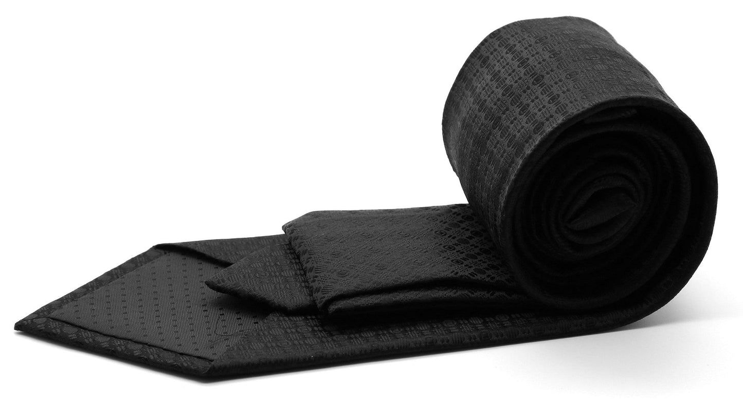 Mens Dads Classic Black Geometric Pattern Business Casual Necktie & Hanky Set R-2 - Ferrecci USA