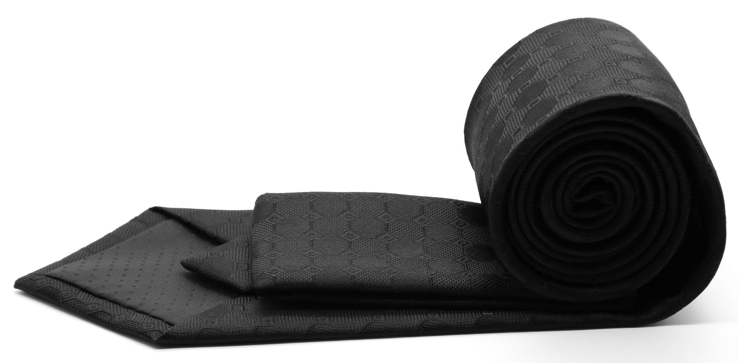 Mens Dads Classic Black Geometric Pattern Business Casual Necktie & Hanky Set W-8 - Ferrecci USA