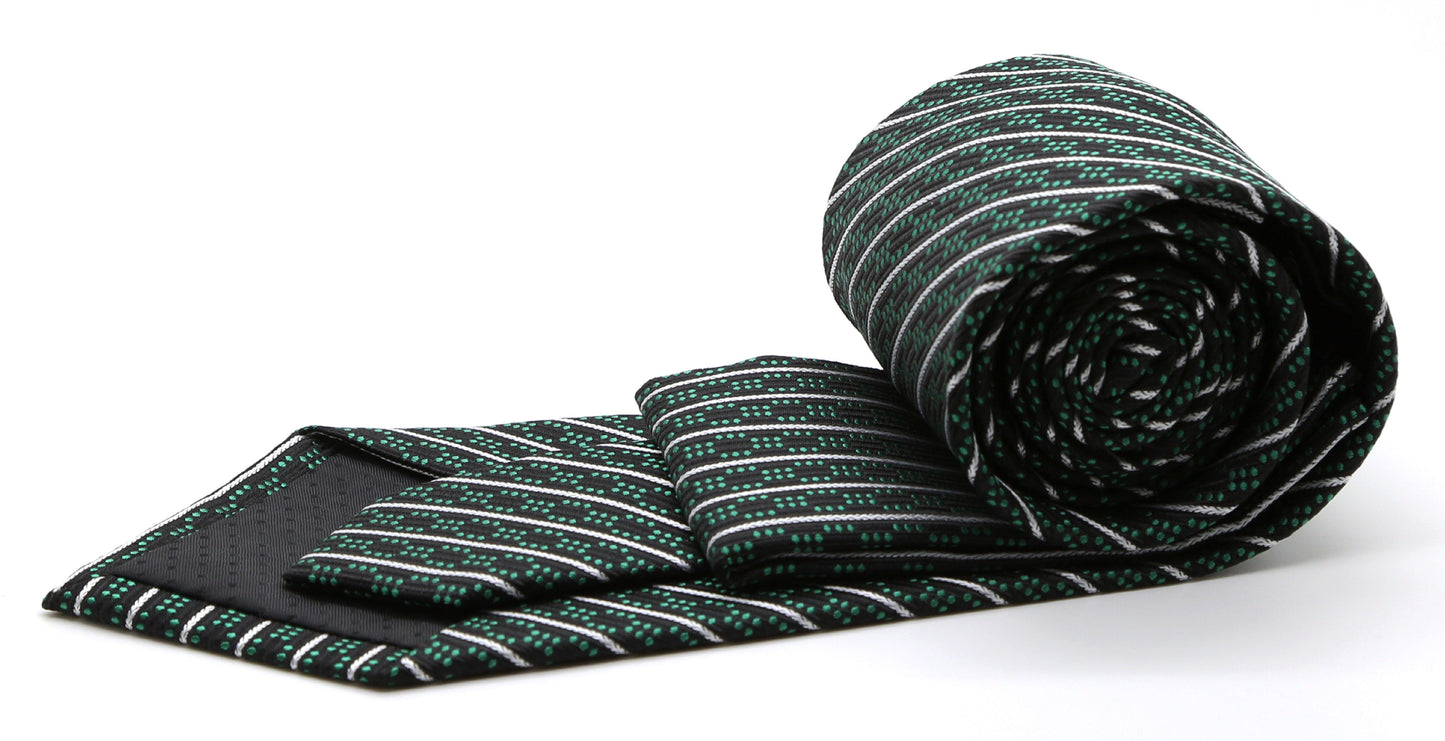 Mens Dads Classic Black Green Striped Pattern Business Casual Necktie & Hanky Set C-4 - Ferrecci USA