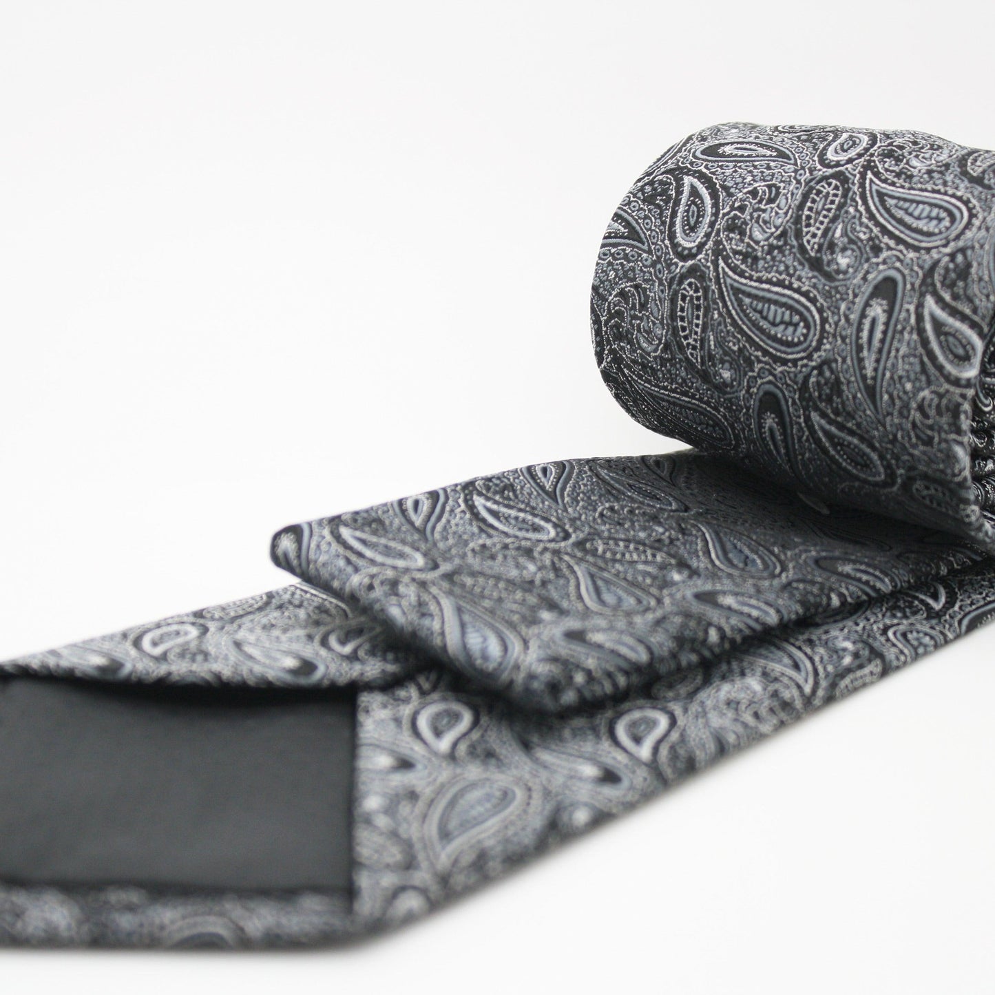 Mens Dads Classic Black Paisley Pattern Business Casual Necktie & Hanky Set EF-2 - Ferrecci USA