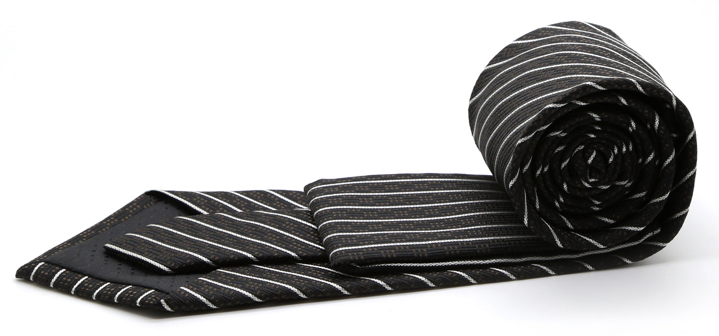 Mens Dads Classic Black Striped Pattern Business Casual Necktie & Hanky Set C-3 - Ferrecci USA
