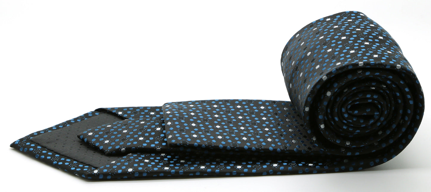 Mens Dads Classic Black/Blue Dot Pattern Business Casual Necktie & Hanky Set M-12 - Ferrecci USA