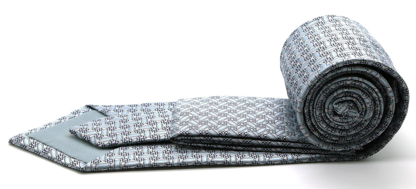 Mens Dads Classic Blue Geometric Circle Pattern Business Casual Necktie & Hanky Set OO-2 - Ferrecci USA