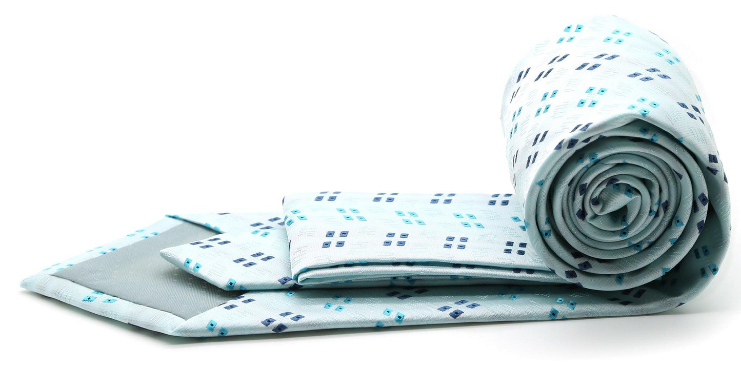 Mens Dads Classic Blue Geometric Pattern Business Casual Necktie & Hanky Set QO-9 - Ferrecci USA