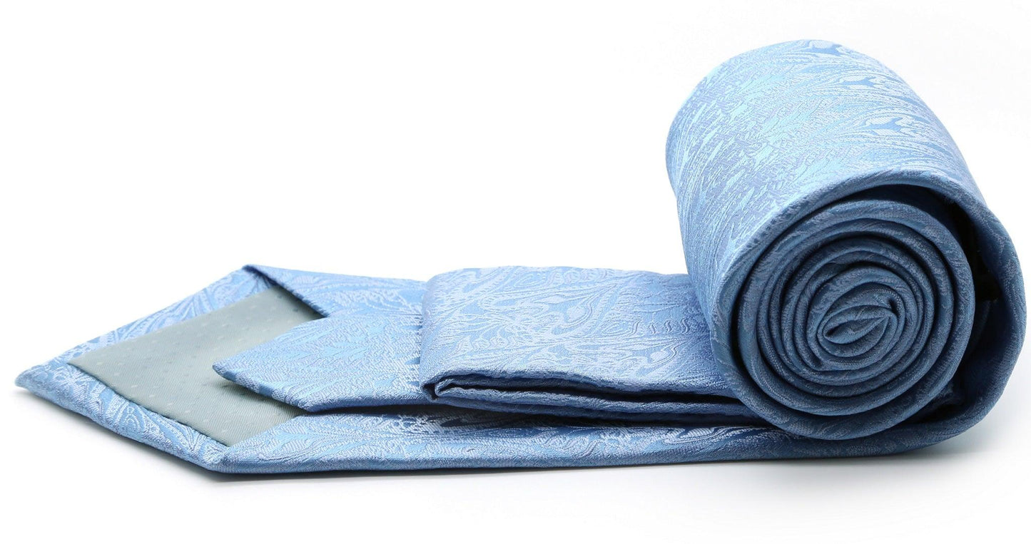 Mens Dads Classic Blue Paisley Pattern Business Casual Necktie & Hanky Set GO-9 - Ferrecci USA