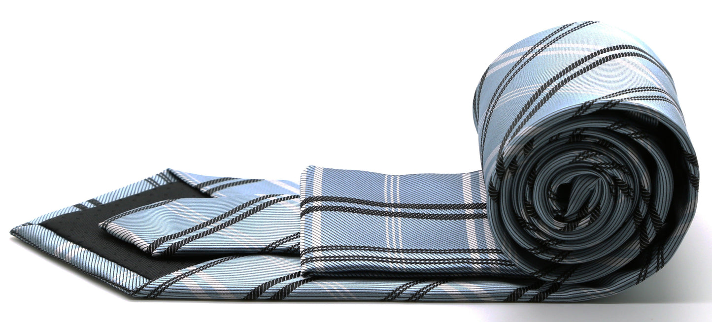 Mens Dads Classic Blue Stripe Pattern Business Casual Necktie & Hanky Set Z-4 - Ferrecci USA