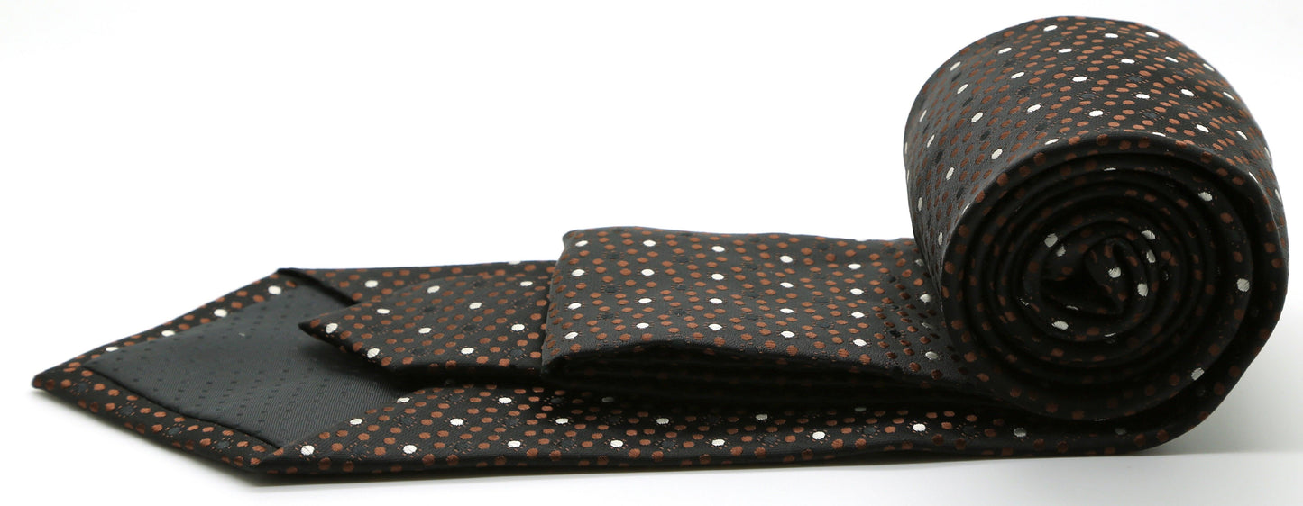 Mens Dads Classic Brown Dot Pattern Business Casual Necktie & Hanky Set M-2 - Ferrecci USA
