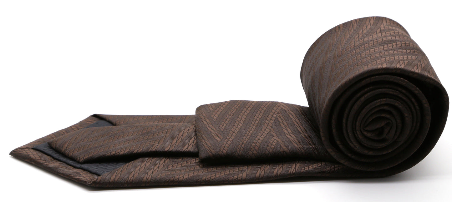 Mens Dads Classic Brown Geometric Pattern Business Casual Necktie & Hanky Set IO-2 - Ferrecci USA