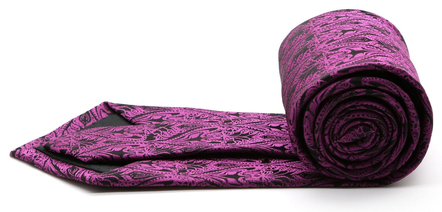 Mens Dads Classic Fuchsia Paisley Pattern Business Casual Necktie & Hanky Set GO-5 - Ferrecci USA