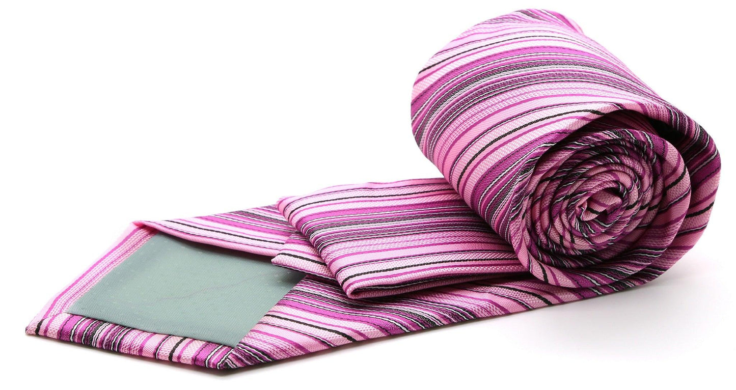 Mens Dads Classic Fuchsia Striped Pattern Business Casual Necktie & Hanky Set S-2 - Ferrecci USA