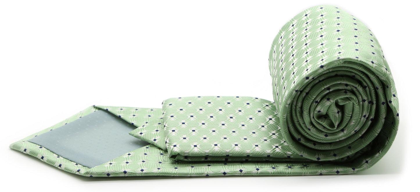 Mens Dads Classic Green Geometric Pattern Business Casual Necktie & Hanky Set K-2 - Ferrecci USA