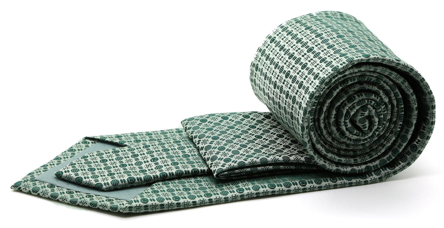 Mens Dads Classic Green Geometric Pattern Business Casual Necktie & Hanky Set R-8 - Ferrecci USA