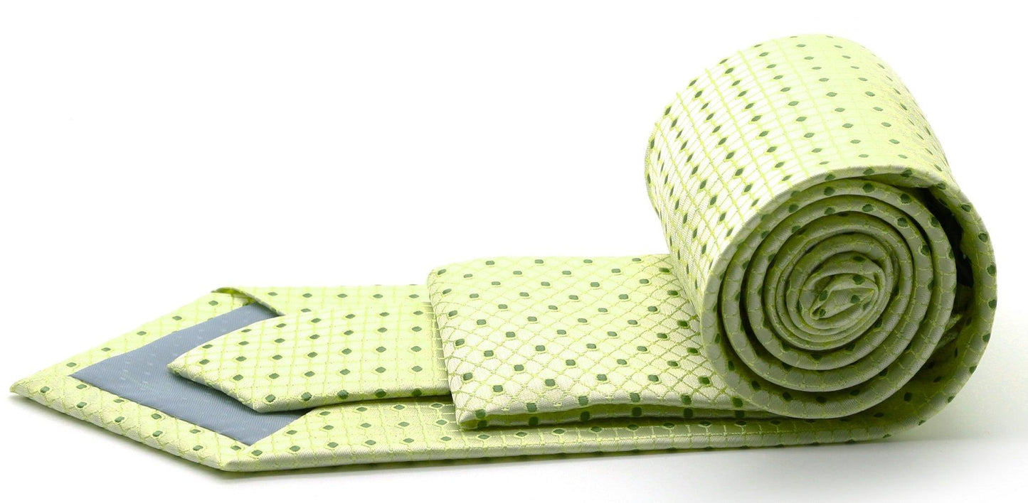 Mens Dads Classic Green Geometric Pattern Business Casual Necktie & Hanky Set UO-2 - Ferrecci USA