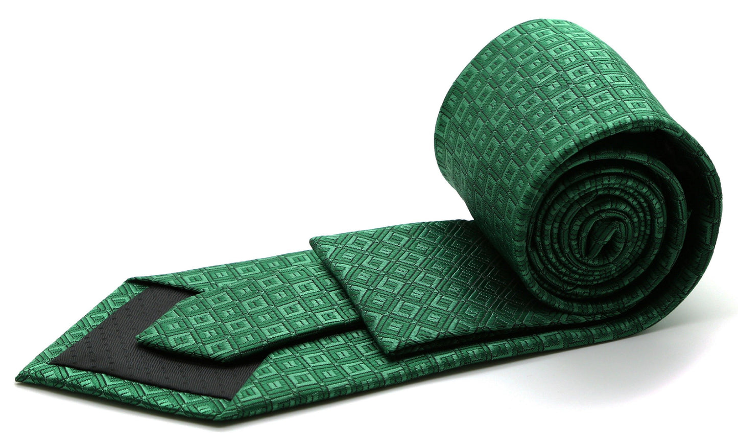 Mens Dads Classic Green Geometric Pattern Business Casual Necktie & Hanky Set Y-9 - Ferrecci USA