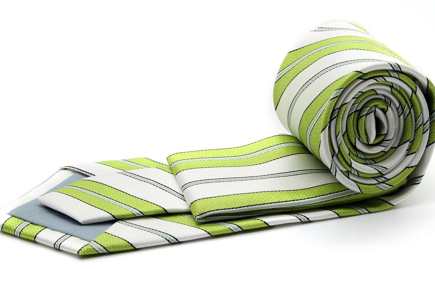 Mens Dads Classic Green Striped Pattern Business Casual Necktie & Hanky Set F-9 - Ferrecci USA