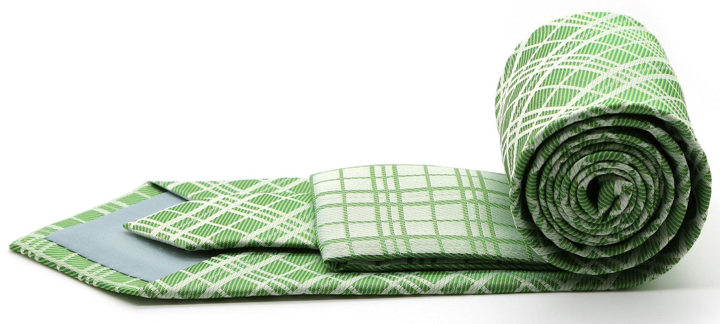 Mens Dads Classic Green Striped Pattern Business Casual Necktie & Hanky Set RO-3 - Ferrecci USA