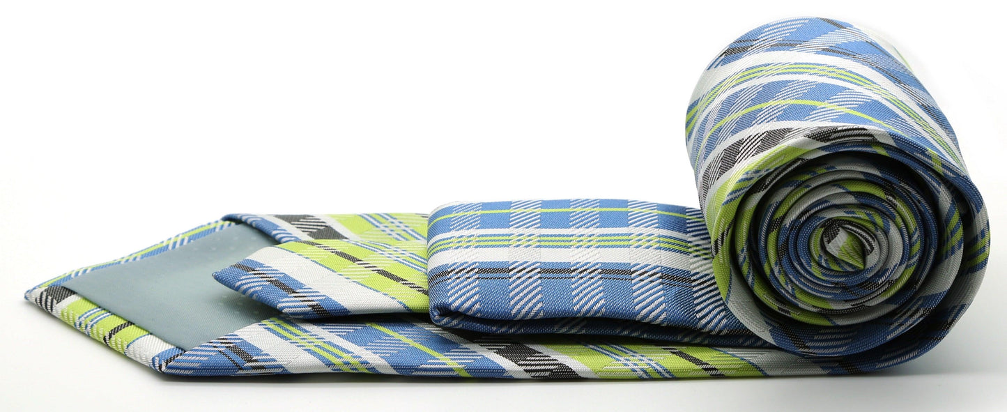 Mens Dads Classic Green Striped Pattern Business Casual Necktie & Hanky Set VO-9 - Ferrecci USA