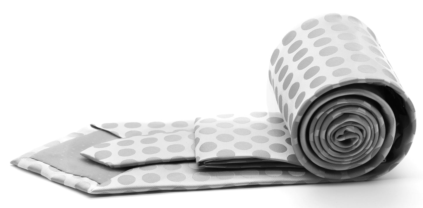 Mens Dads Classic Grey Circle Pattern Business Casual Necktie & Hanky Set PO-6 - Ferrecci USA