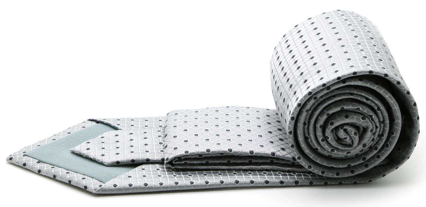 Mens Dads Classic Grey Geometric Pattern Business Casual Necktie & Hanky Set UO-6 - Ferrecci USA