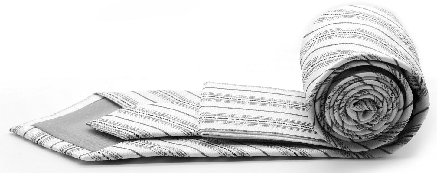 Mens Dads Classic Grey Striped Pattern Business Casual Necktie & Hanky Set JO-7 - Ferrecci USA