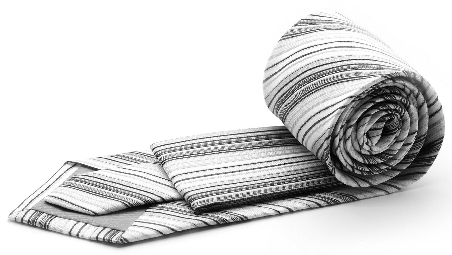 Mens Dads Classic Grey Striped Pattern Business Casual Necktie & Hanky Set S-3 - Ferrecci USA