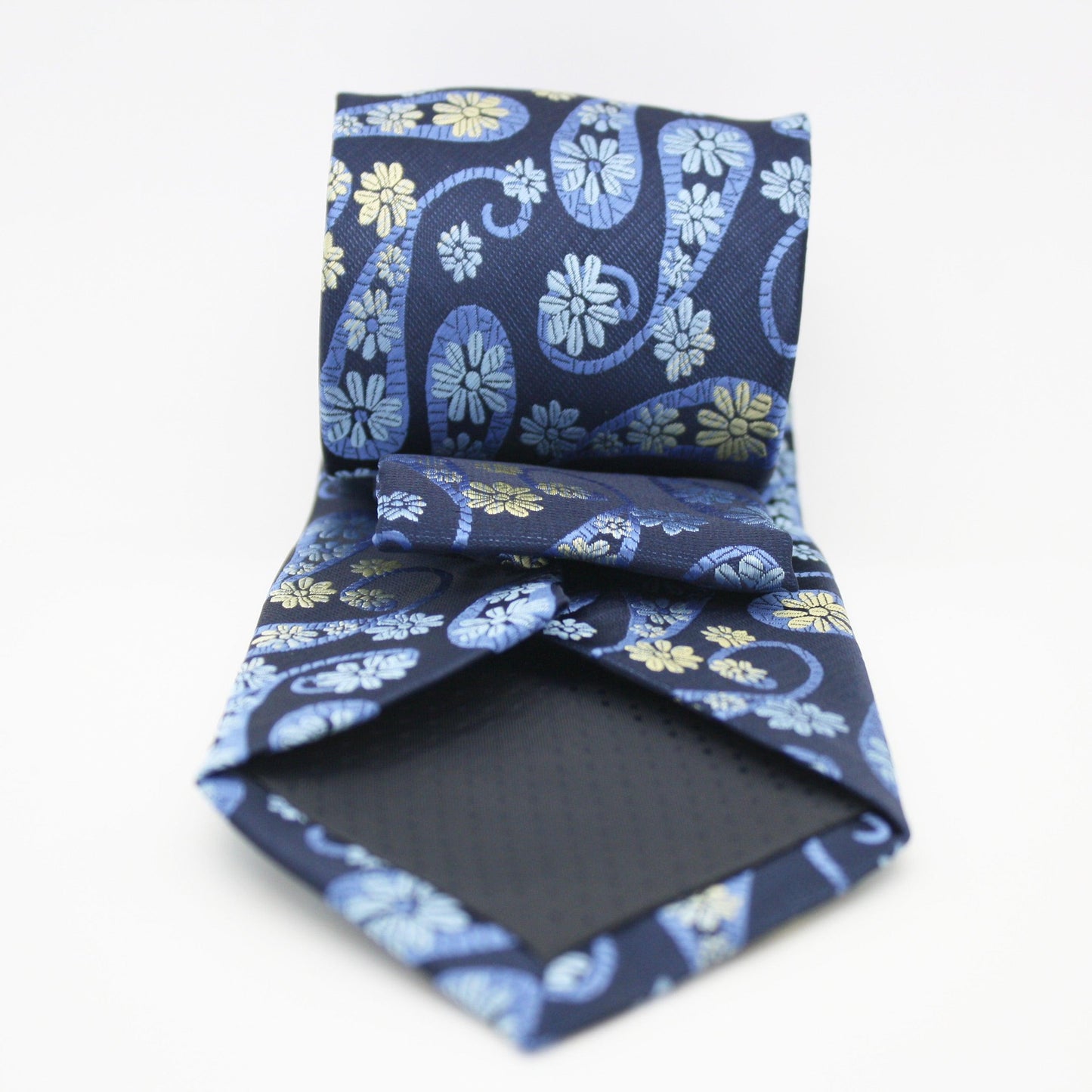 Mens Dads Classic Navy Floral Pattern Business Casual Necktie & Hanky Set DF-5 - Ferrecci USA