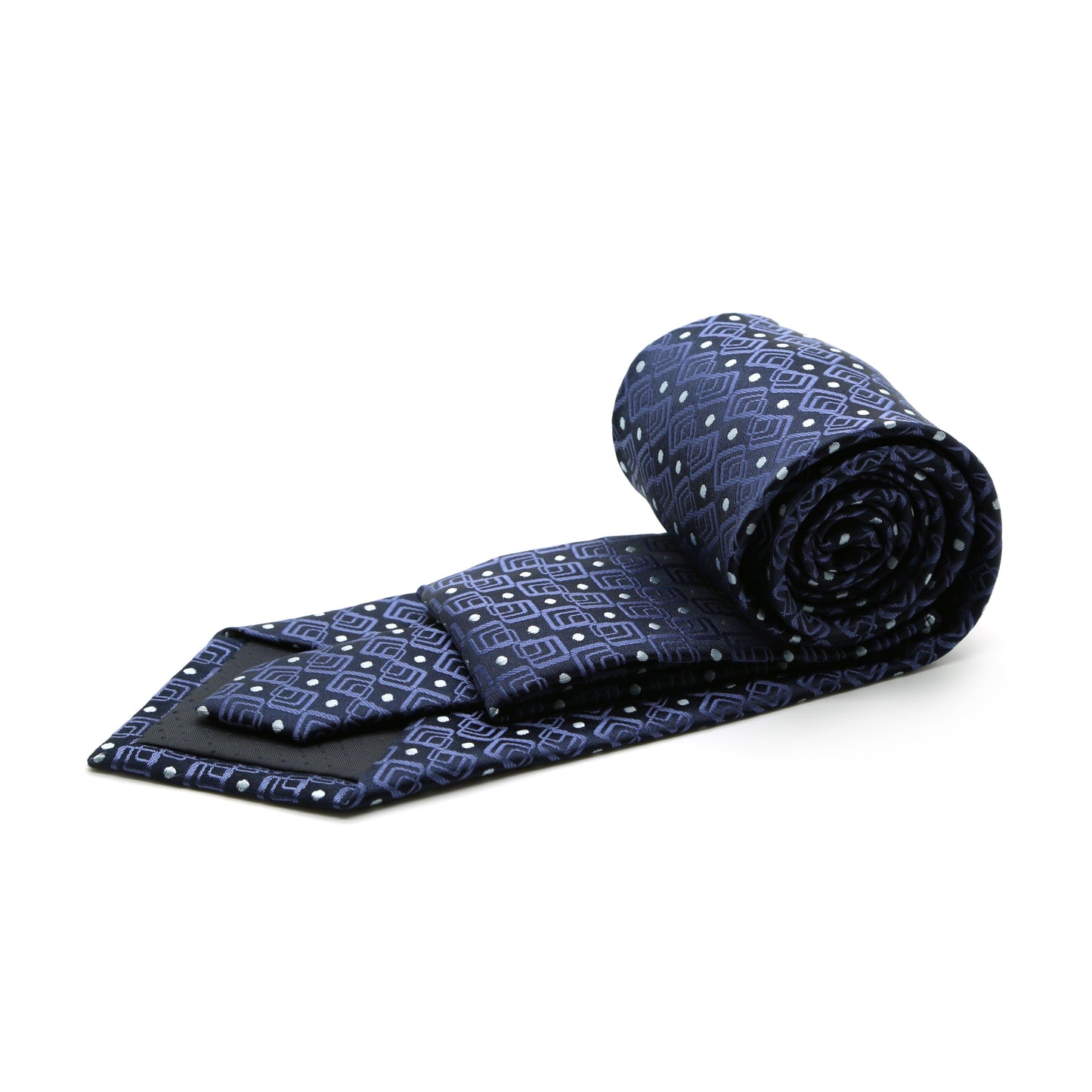 Mens Dads Classic Navy Geometric Pattern Business Casual Necktie & Hanky Set G-2 - Ferrecci USA