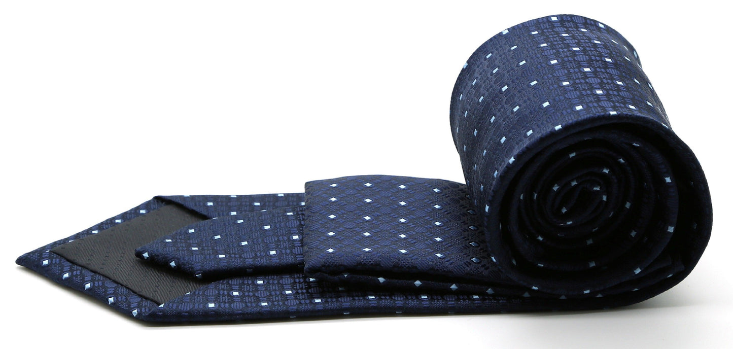 Mens Dads Classic Navy Geometric Pattern Business Casual Necktie & Hanky Set R-4 - Ferrecci USA