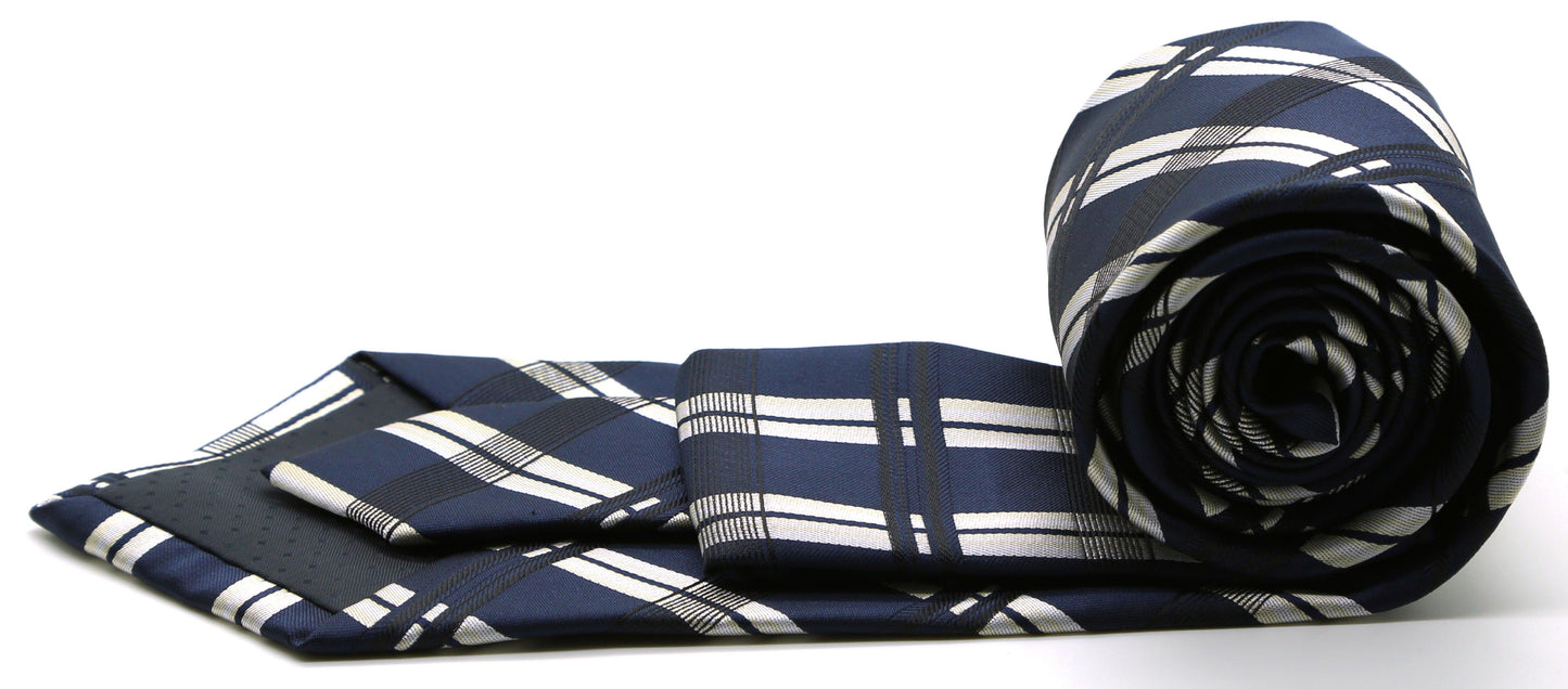 Mens Dads Classic Navy Stripe Pattern Business Casual Necktie & Hanky Set Z-3 - Ferrecci USA
