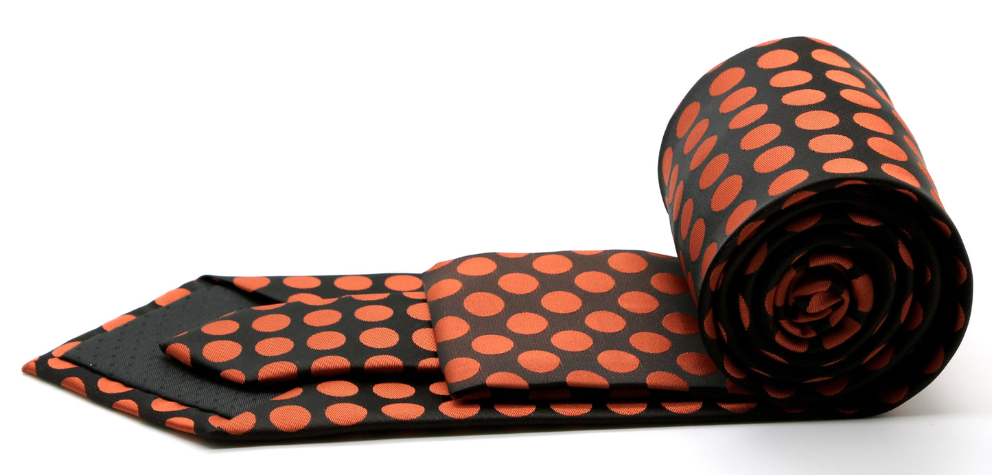 Mens Dads Classic Orange Circle Pattern Business Casual Necktie & Hanky Set PO-7 - Ferrecci USA