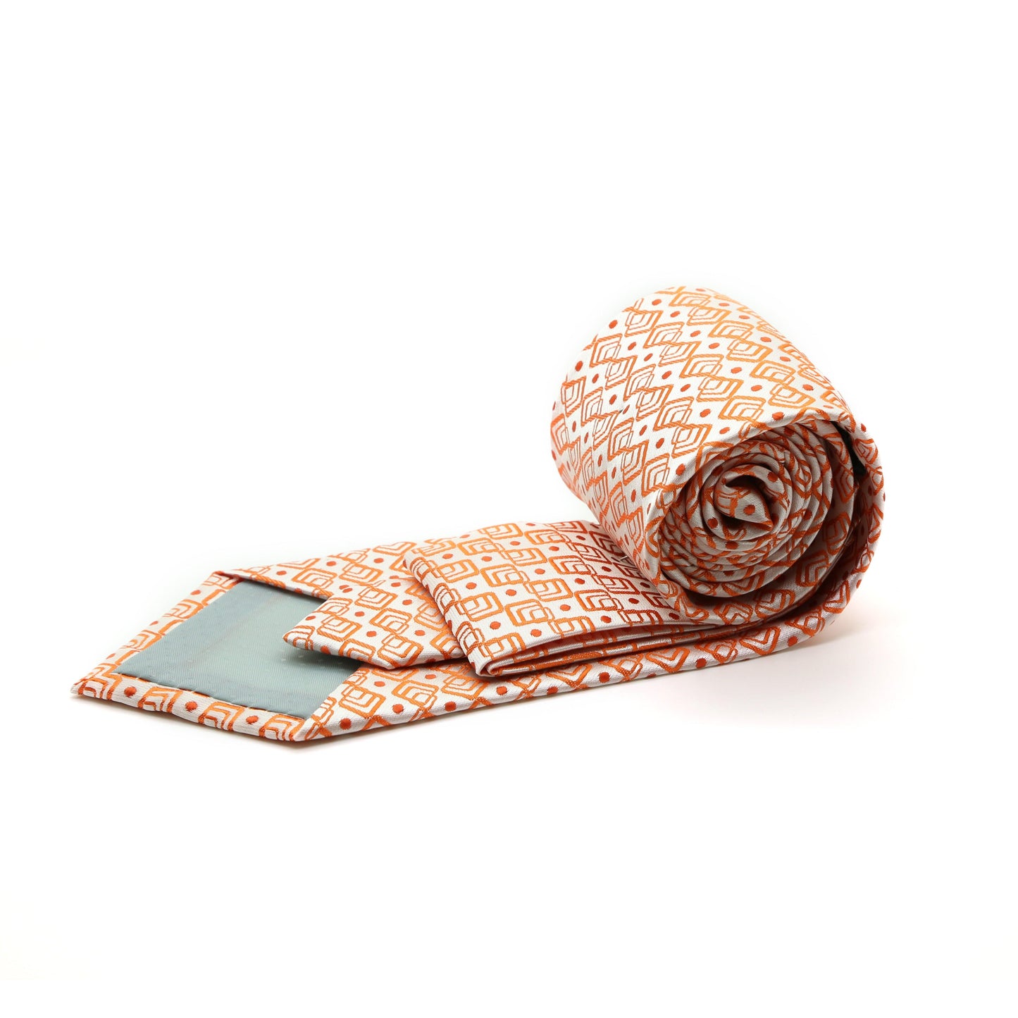 Mens Dads Classic Orange Geometric Pattern Business Casual Necktie & Hanky Set G-12 - Ferrecci USA
