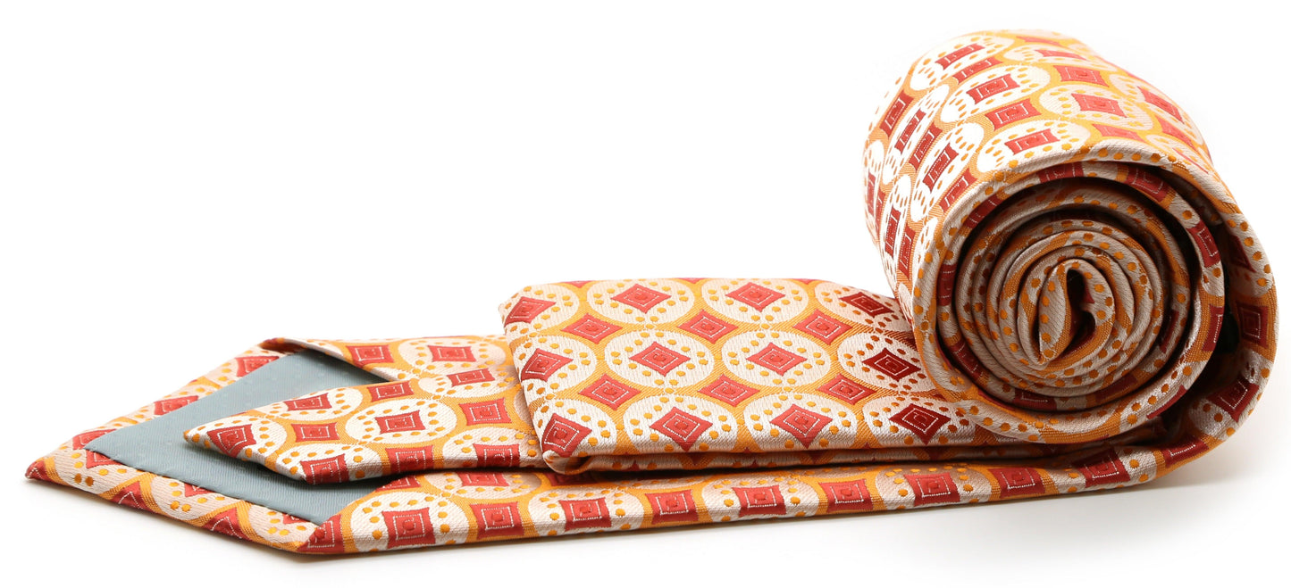 Mens Dads Classic Orange Geometric Pattern Business Casual Necktie & Hanky Set I-4 - Ferrecci USA