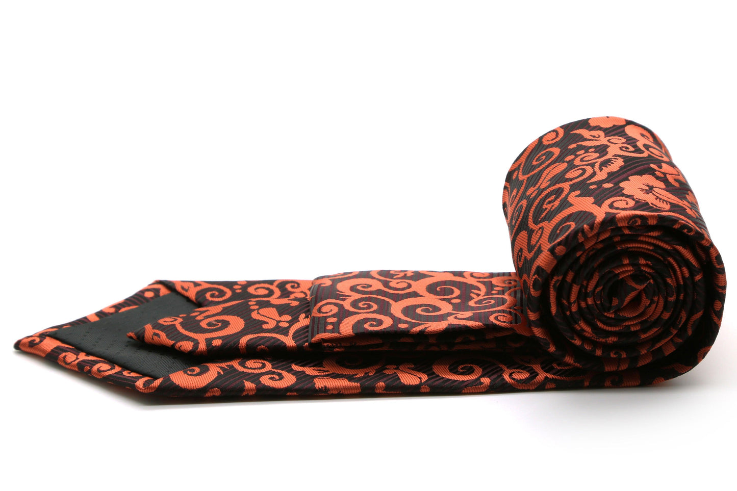 Mens Dads Classic Orange Paisley Pattern Business Casual Necktie & Hanky Set FO-5 - Ferrecci USA
