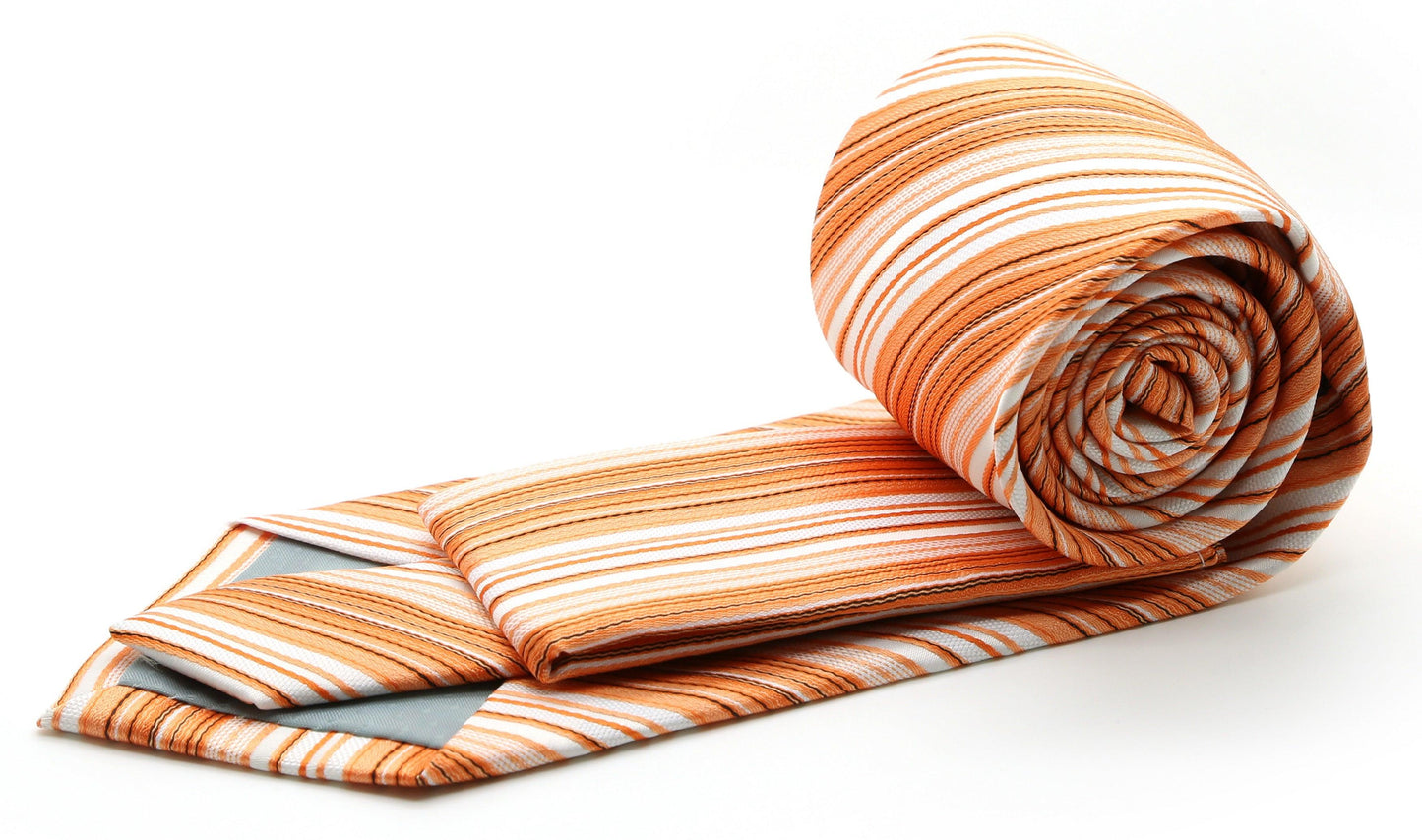 Mens Dads Classic Orange Striped Pattern Business Casual Necktie & Hanky Set S-4 - Ferrecci USA