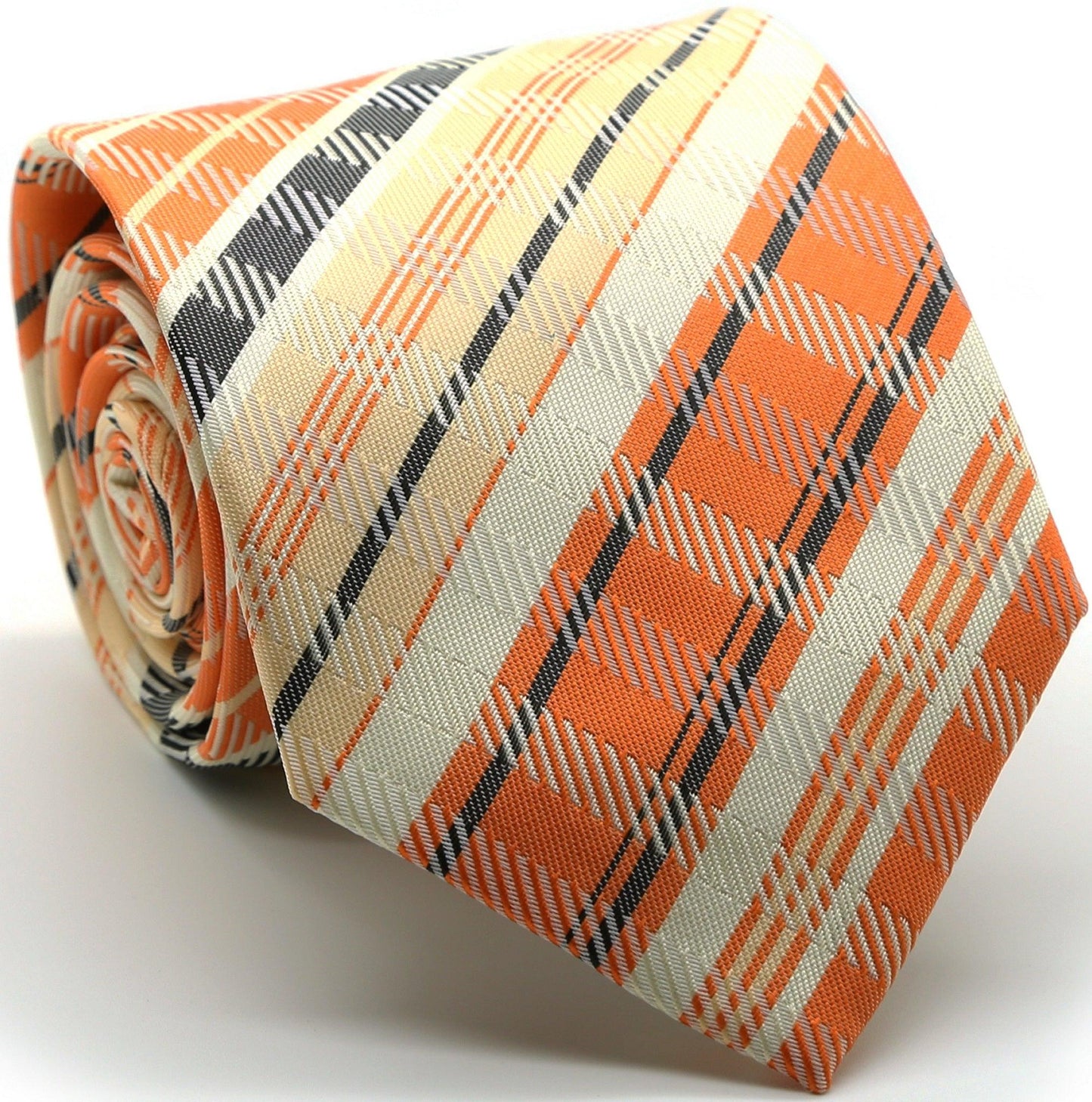 Mens Dads Classic Orange Striped Pattern Business Casual Necktie & Hanky Set VO-3 - Ferrecci USA