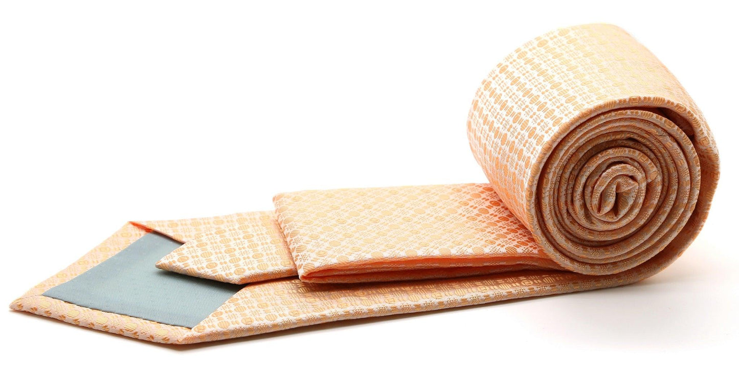 Mens Dads Classic Peach Geometric Pattern Business Casual Necktie & Hanky Set R-7 - Ferrecci USA