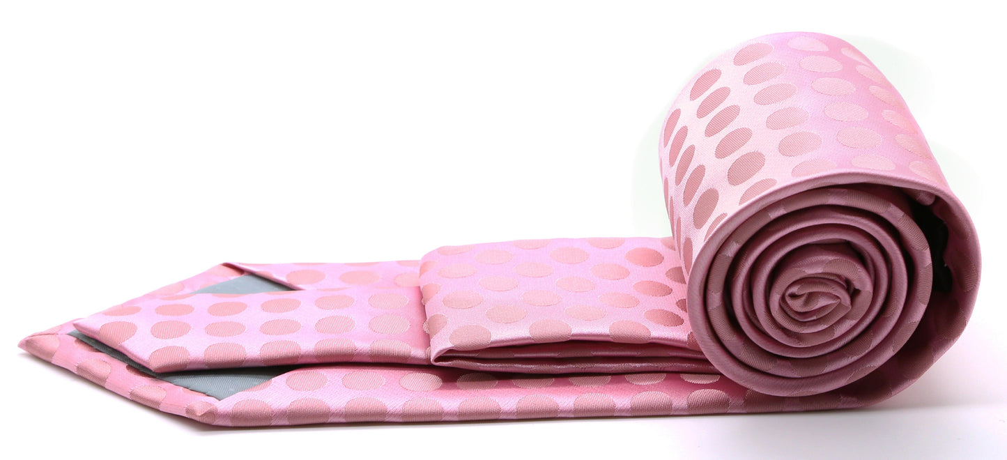 Mens Dads Classic Pink Circle Pattern Business Casual Necktie & Hanky Set PO-1 - Ferrecci USA