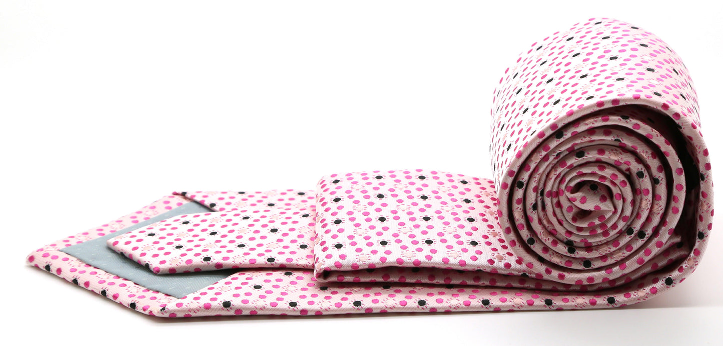 Mens Dads Classic Pink Dot Pattern Business Casual Necktie & Hanky Set M-6 - Ferrecci USA