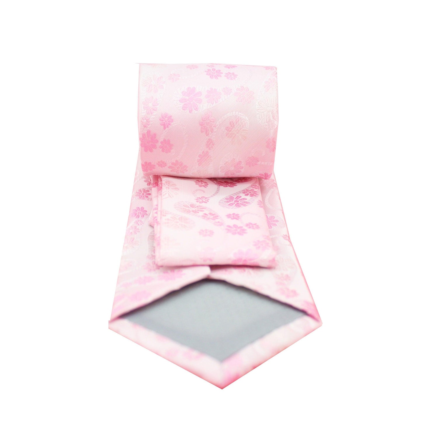 Mens Dads Classic Pink Floral Pattern Business Casual Necktie & Hanky Set DF-3 - Ferrecci USA