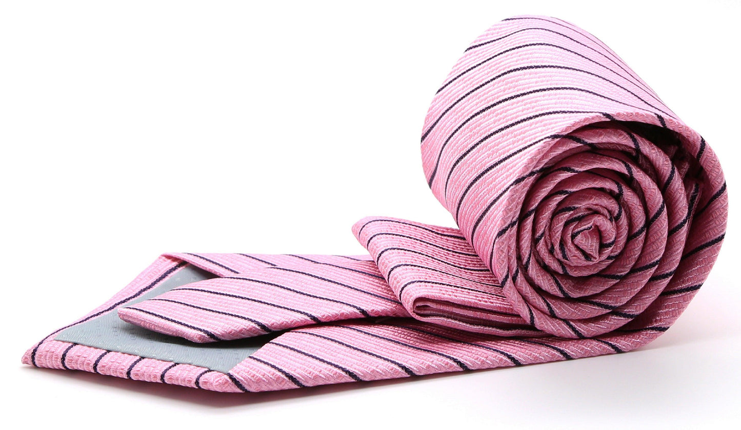 Mens Dads Classic Pink Striped Pattern Business Casual Necktie & Hanky Set C-10 - Ferrecci USA