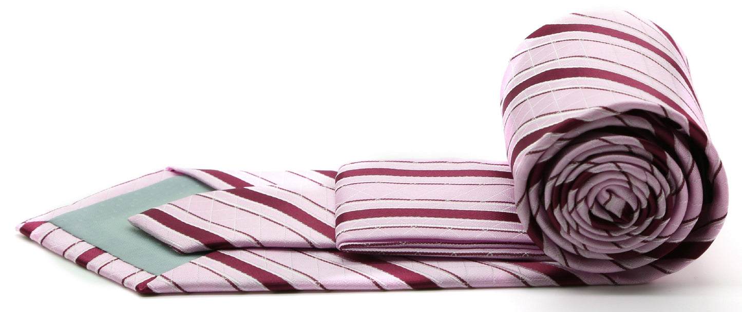 Mens Dads Classic Pink Striped Pattern Business Casual Necktie & Hanky Set Q-8 - Ferrecci USA