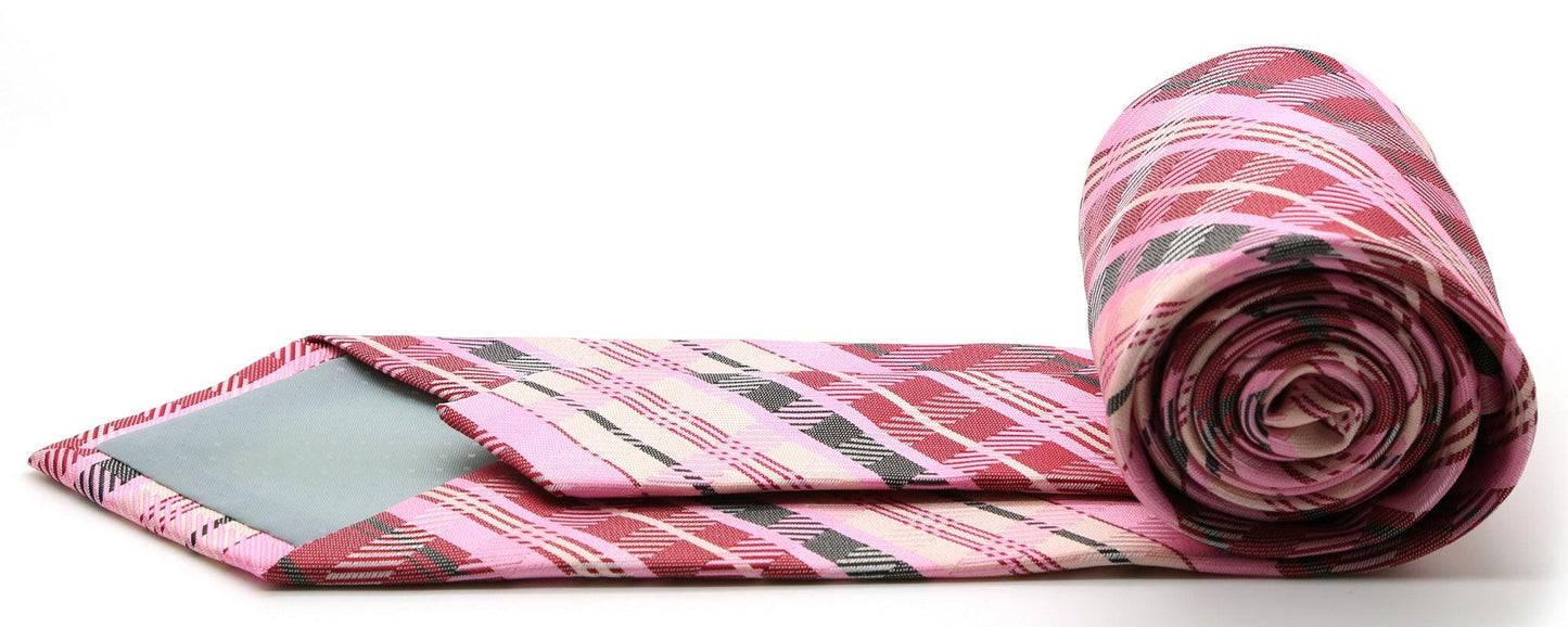 Mens Dads Classic Pink Striped Pattern Business Casual Necktie & Hanky Set VO-6 - Ferrecci USA