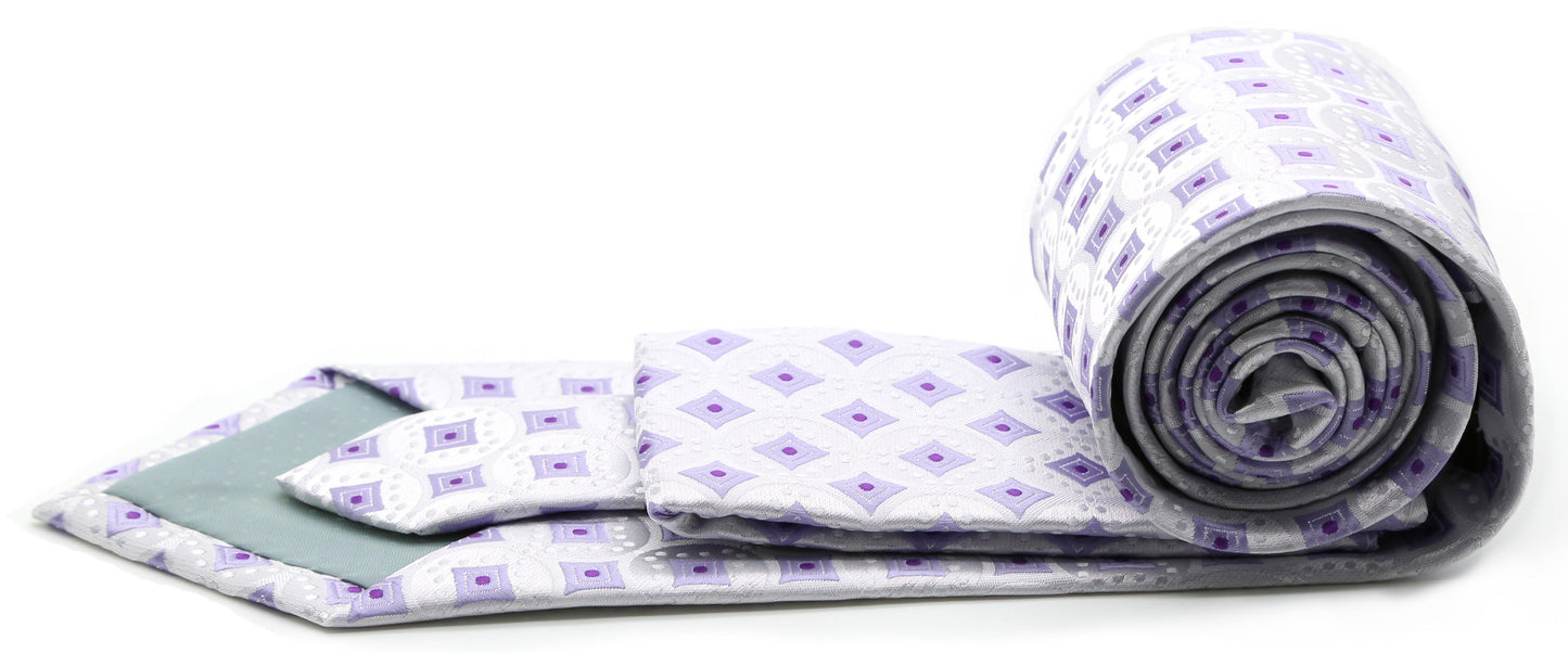 Mens Dads Classic Purple Geometric Pattern Business Casual Necktie & Hanky Set I-9 - Ferrecci USA