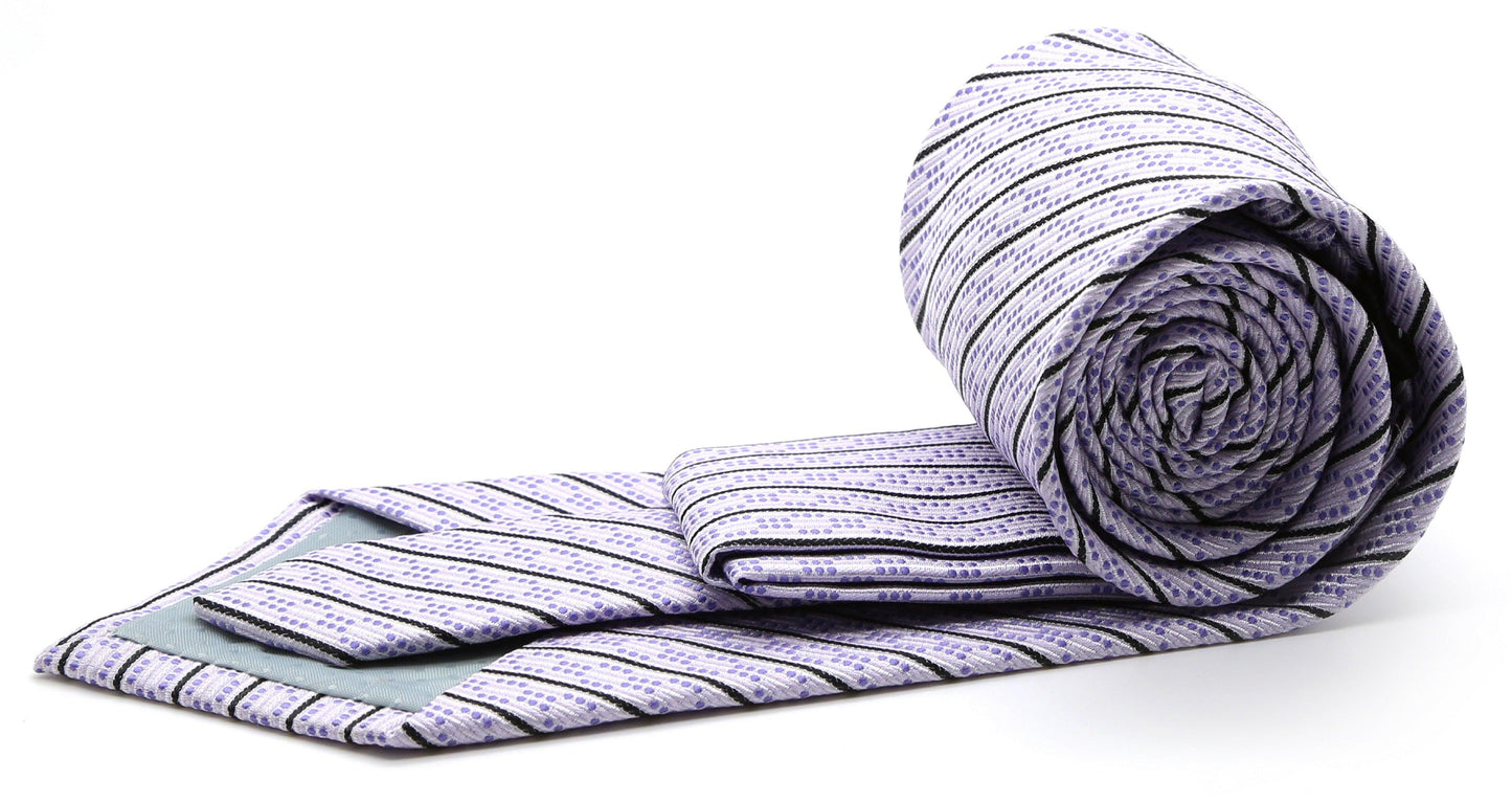 Mens Dads Classic Purple Striped Pattern Business Casual Necktie & Hanky Set C-11 - Ferrecci USA
